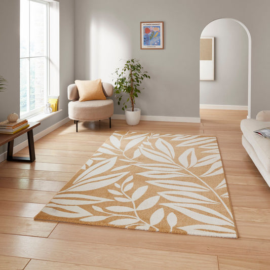 Catherine Lansfield Sorral Leaves Ochre Rug