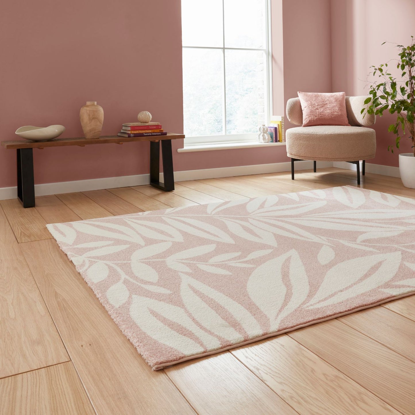 Catherine Lansfield Sorral Leaves Rose Rug