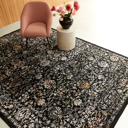 Sovereign Black Vintage Floral Rug