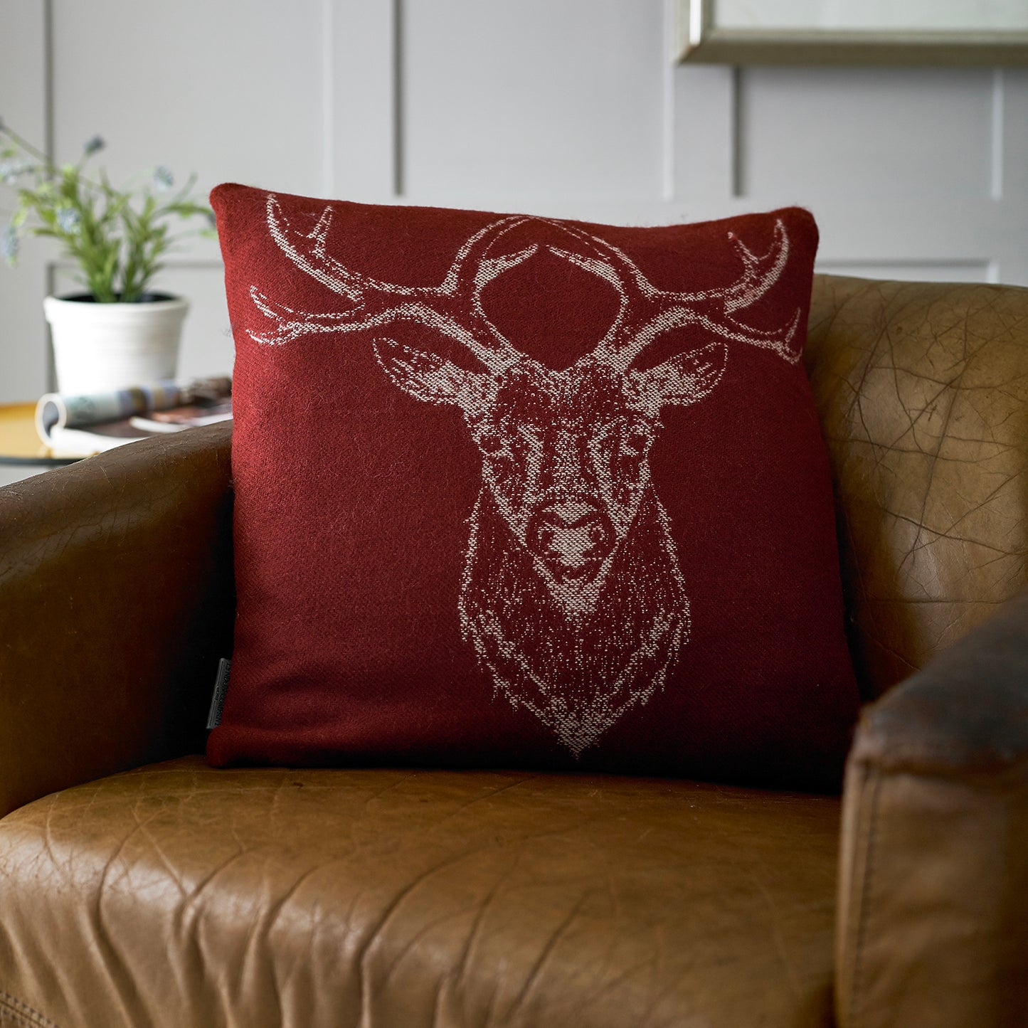 The Lyndon Company Stag Red Soft Knitted Cushion (45cm x 45cm)