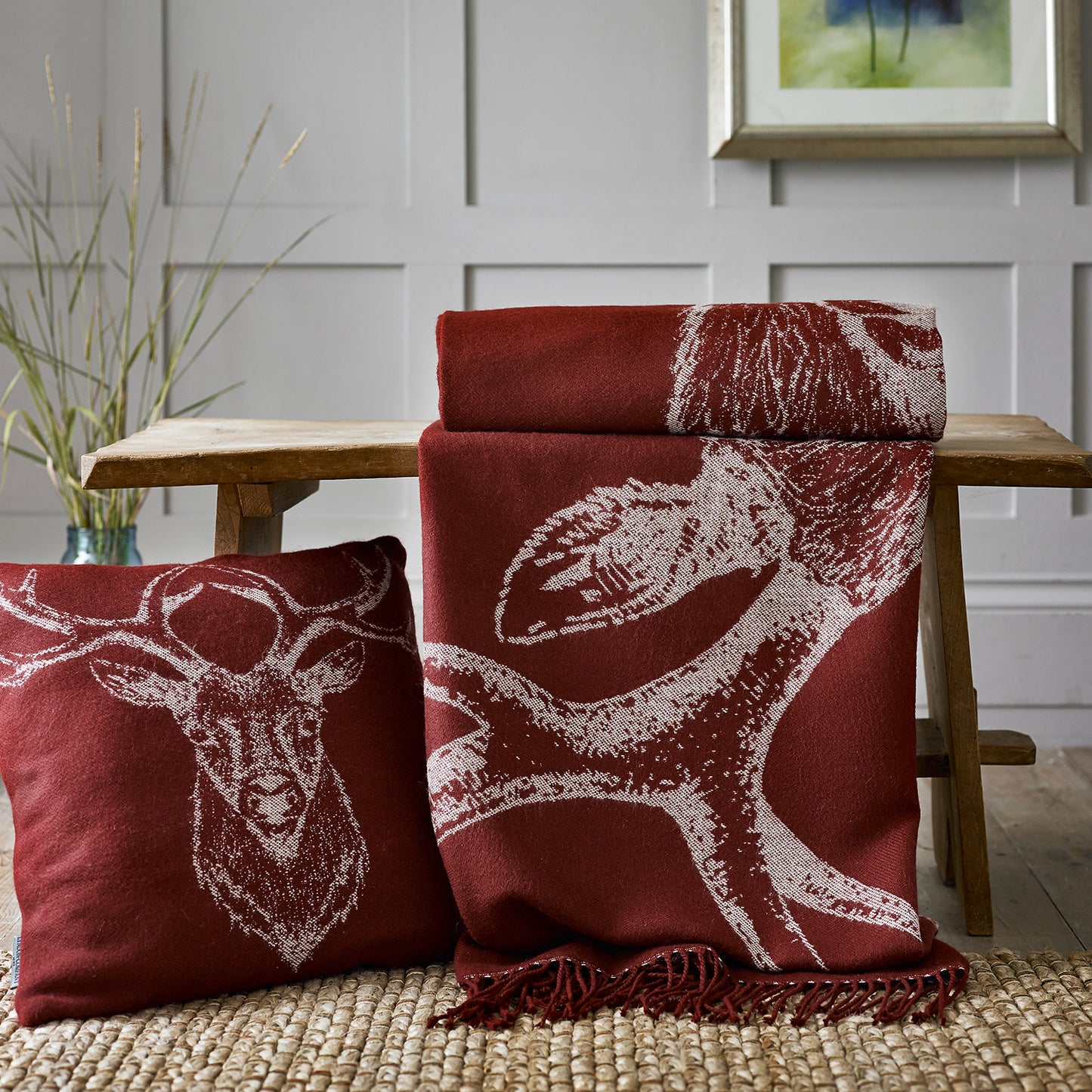 The Lyndon Company Stag Red Soft Knitted Cushion (45cm x 45cm)