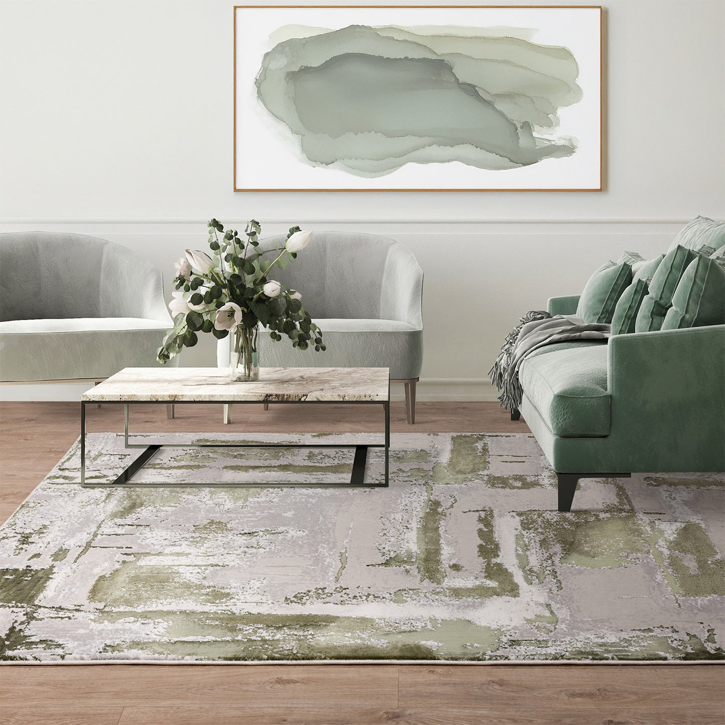 Stellar ST08 Abstract Green Rug
