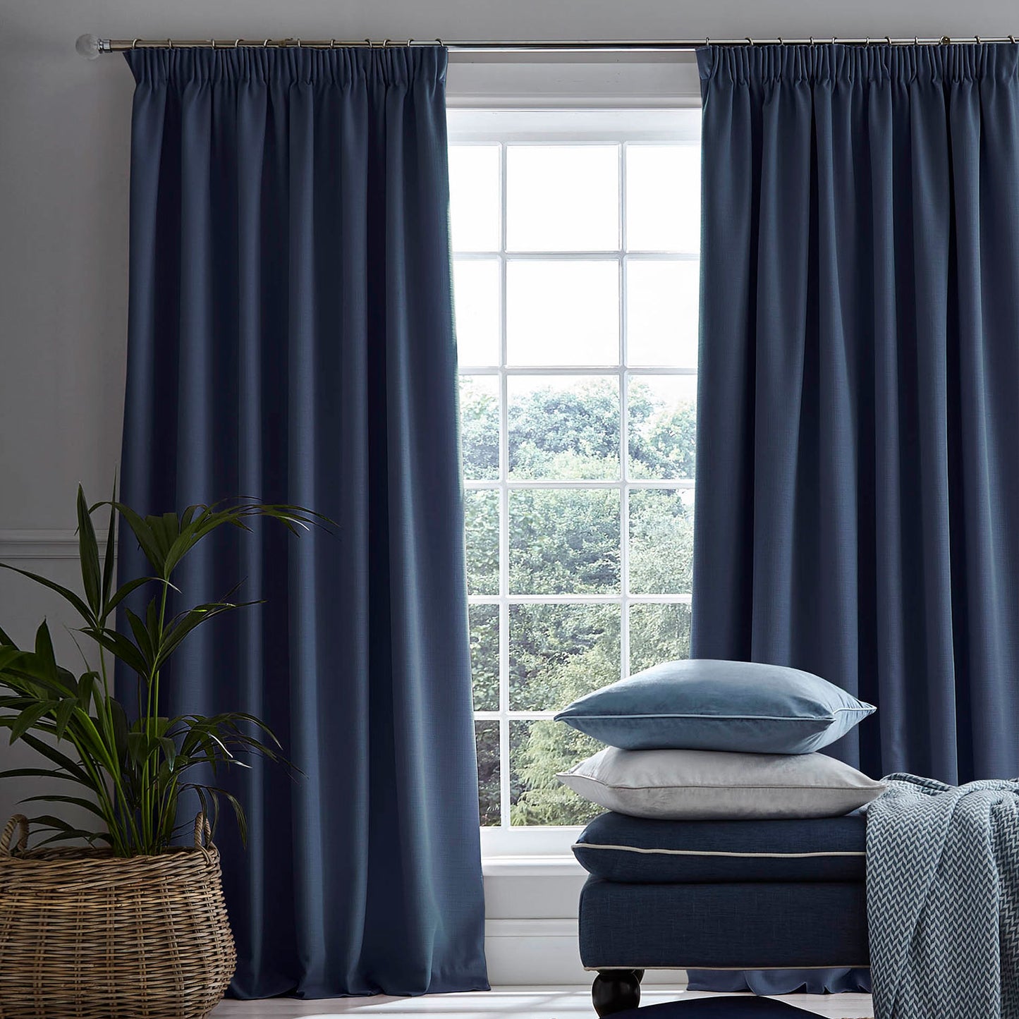 Laura Ashley Stephanie Midnight Blue Blackout Pencil Pleat Curtain