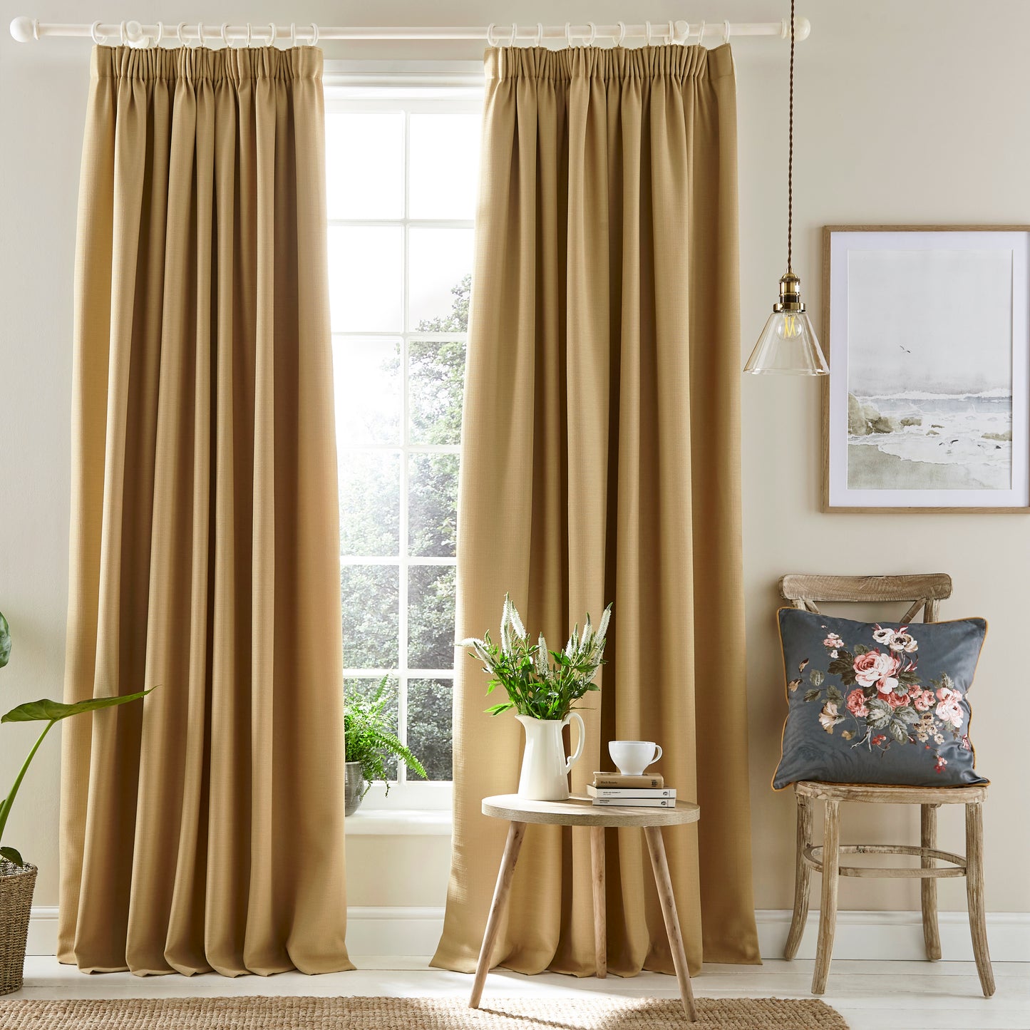 Laura Ashley Stephanie Pale Gold Blackout Pencil Pleat Curtain