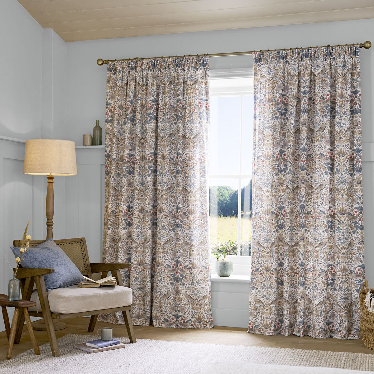 William Morris At Home Strawberry Thief Hessian Blackout Pencil Pleat Curtains