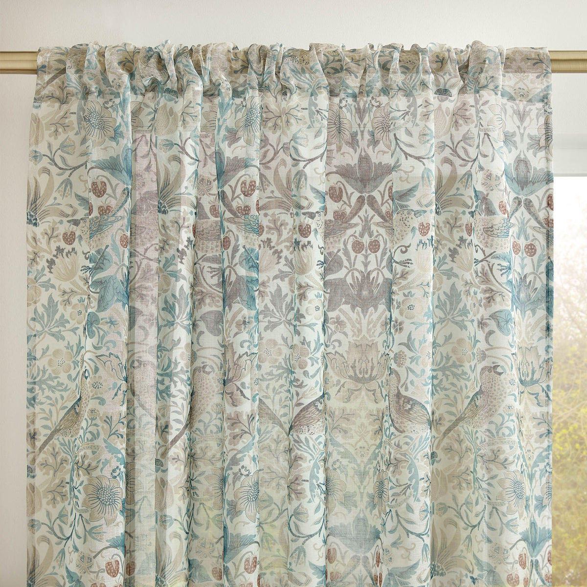 William Morris At Home Strawberry Thief Hessian Slot Top Sheer Voile Panel