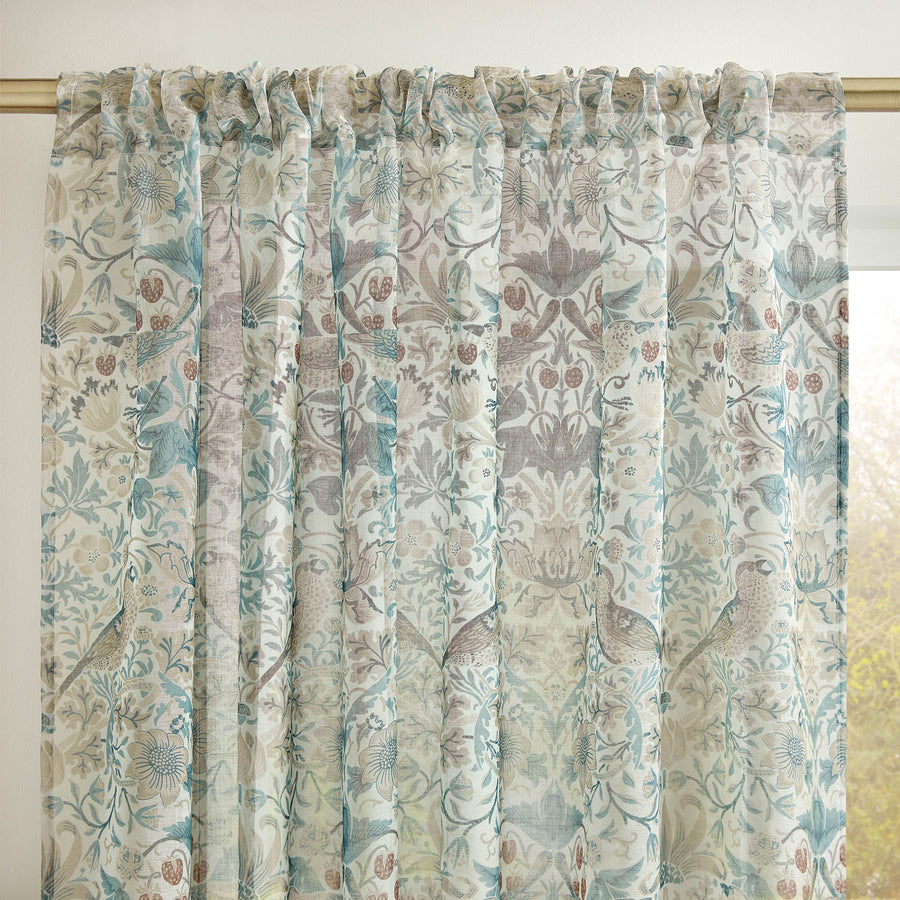 William Morris At Home Strawberry Thief Hessian Slot Top Sheer Voile Panel
