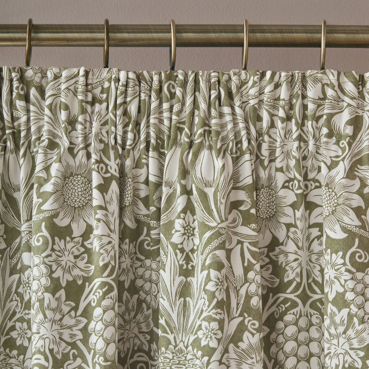 William Morris At Home Sunflower Dark Olive Blackout Pencil Pleat Curtains
