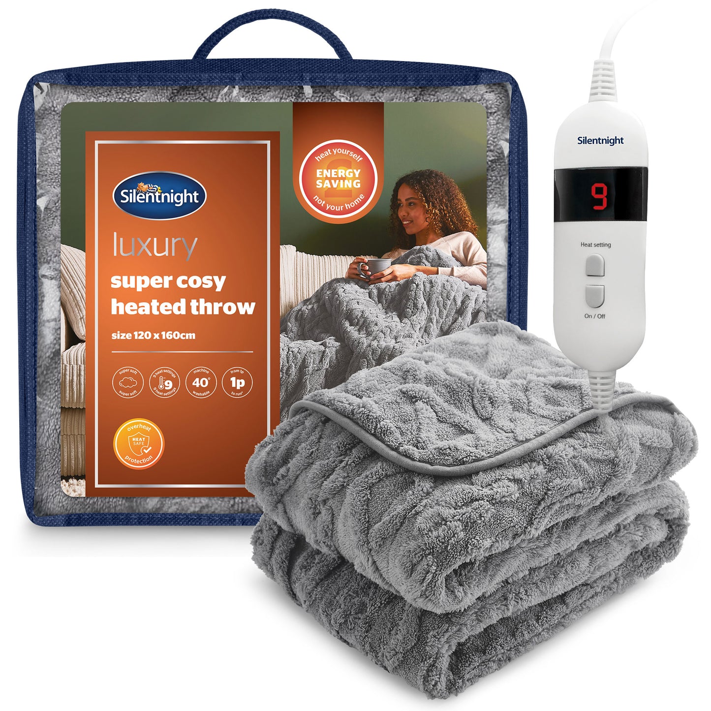 Silentnight Luxury Super Cosy Charcoal Heated Throw