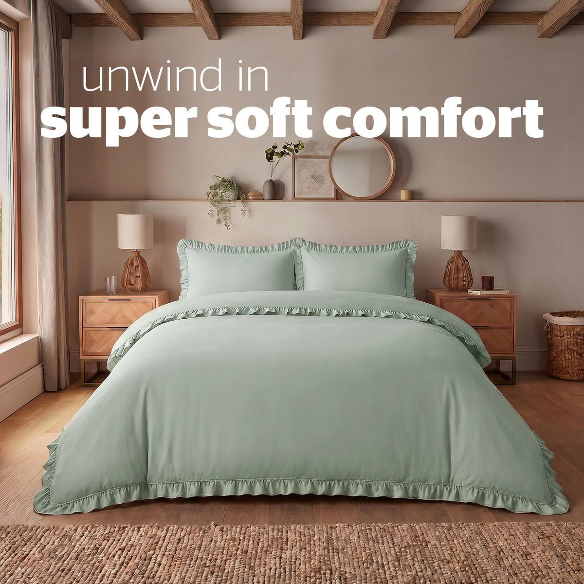 Silentnight Frill Edge Sage Green Super Soft Duvet Set
