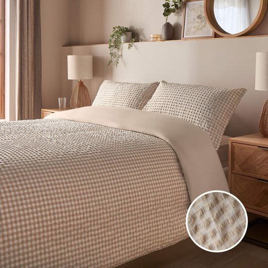 Silentnight Supersoft Natural Gingham Non-Iron Duvet Set