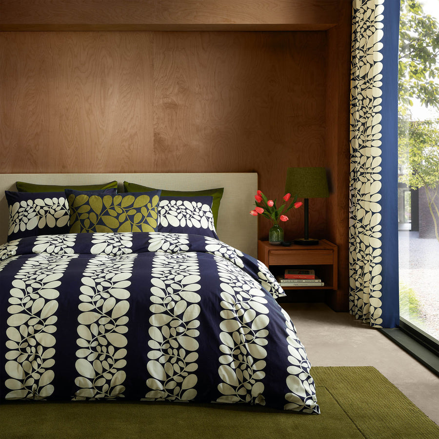 Orla Kiely Sycamore Stripe Space Navy Blue Cotton Duvet Set