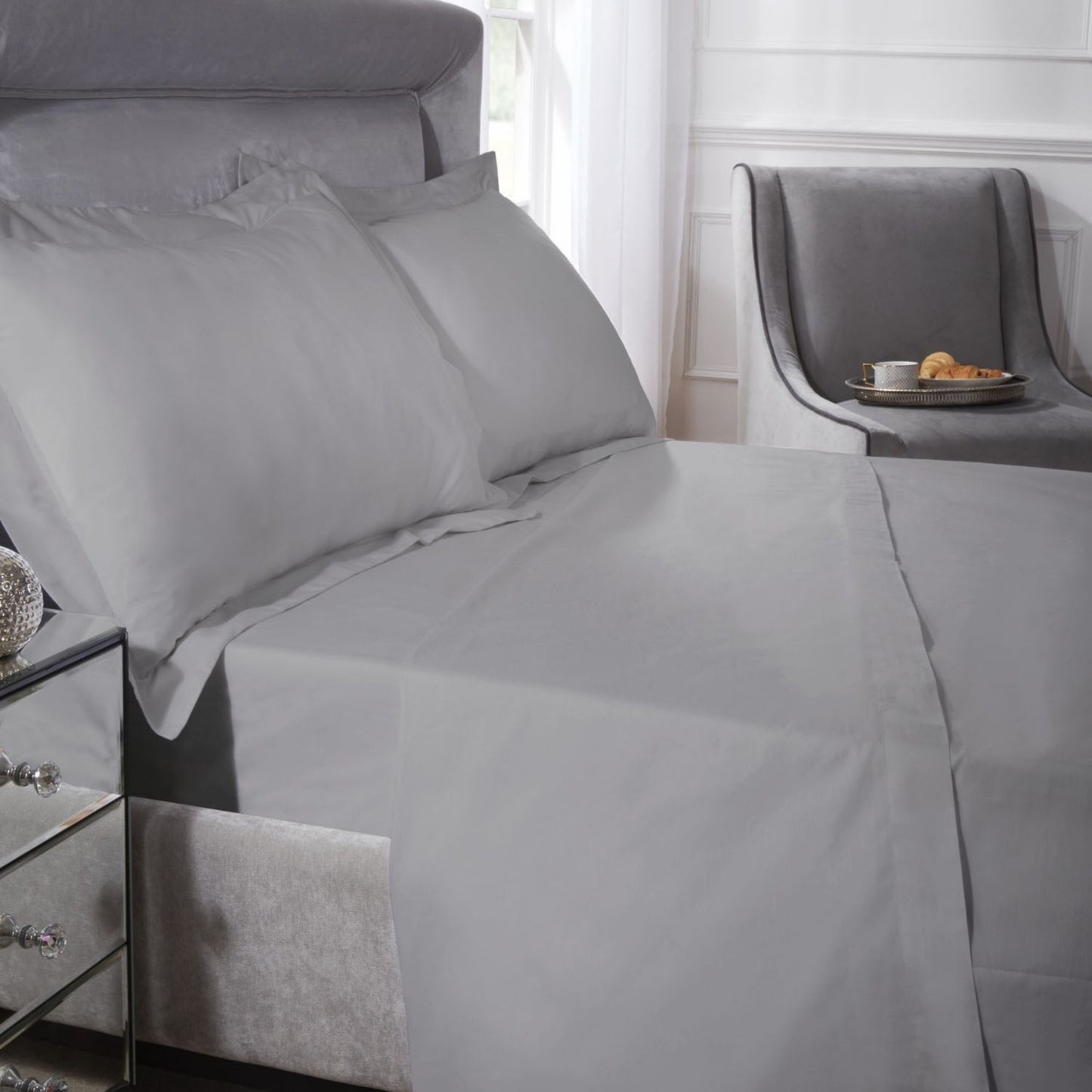 400 Thread Count Silver Grey Cotton Flat Sheet