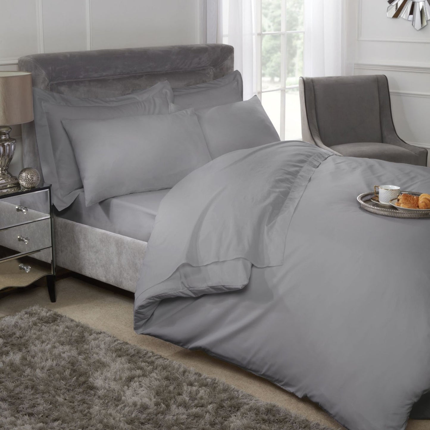 400 Thread Count Silver Grey Cotton Fitted Sheet