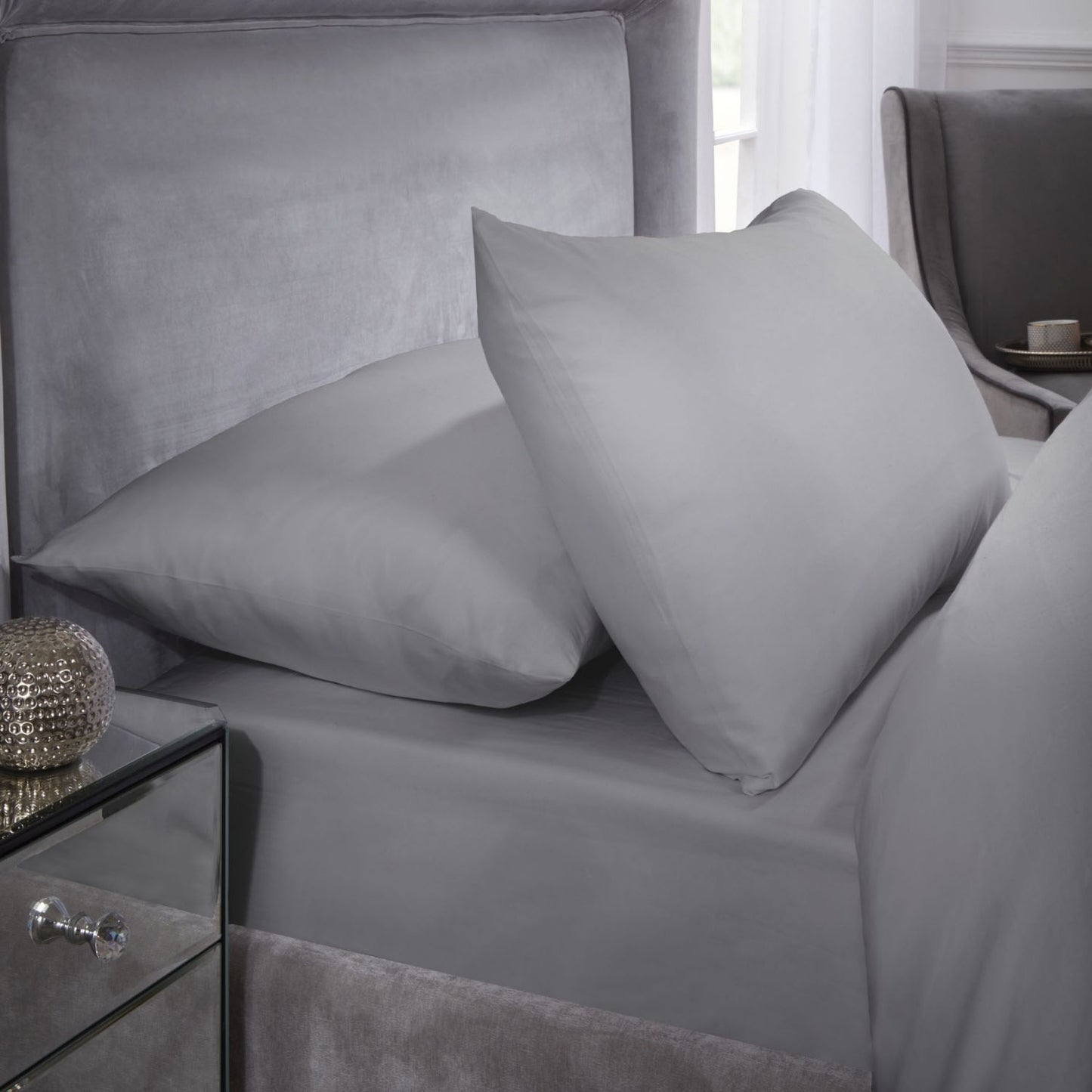 400 Thread Count Silver Grey Cotton Fitted Sheet