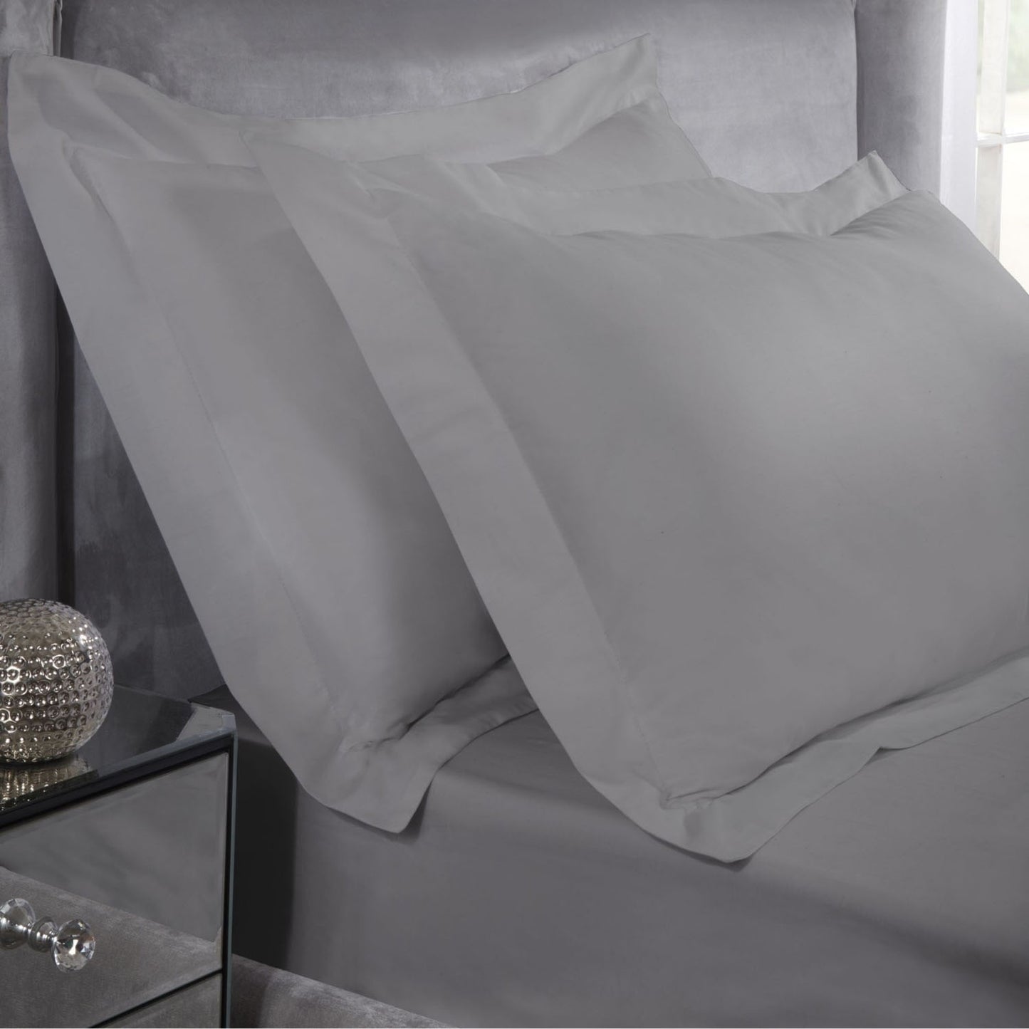400 Thread Count Silver Grey Cotton Oxford Pillowcases (Pair)