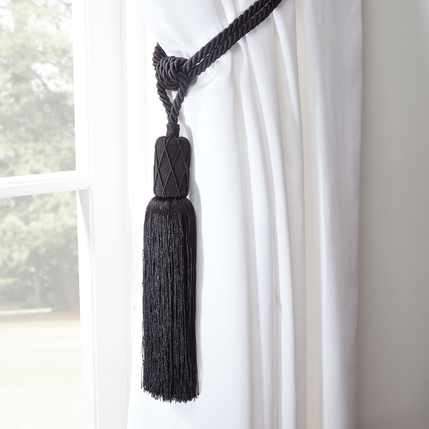 Trellis Black Tassel Curtain Tieback Pair