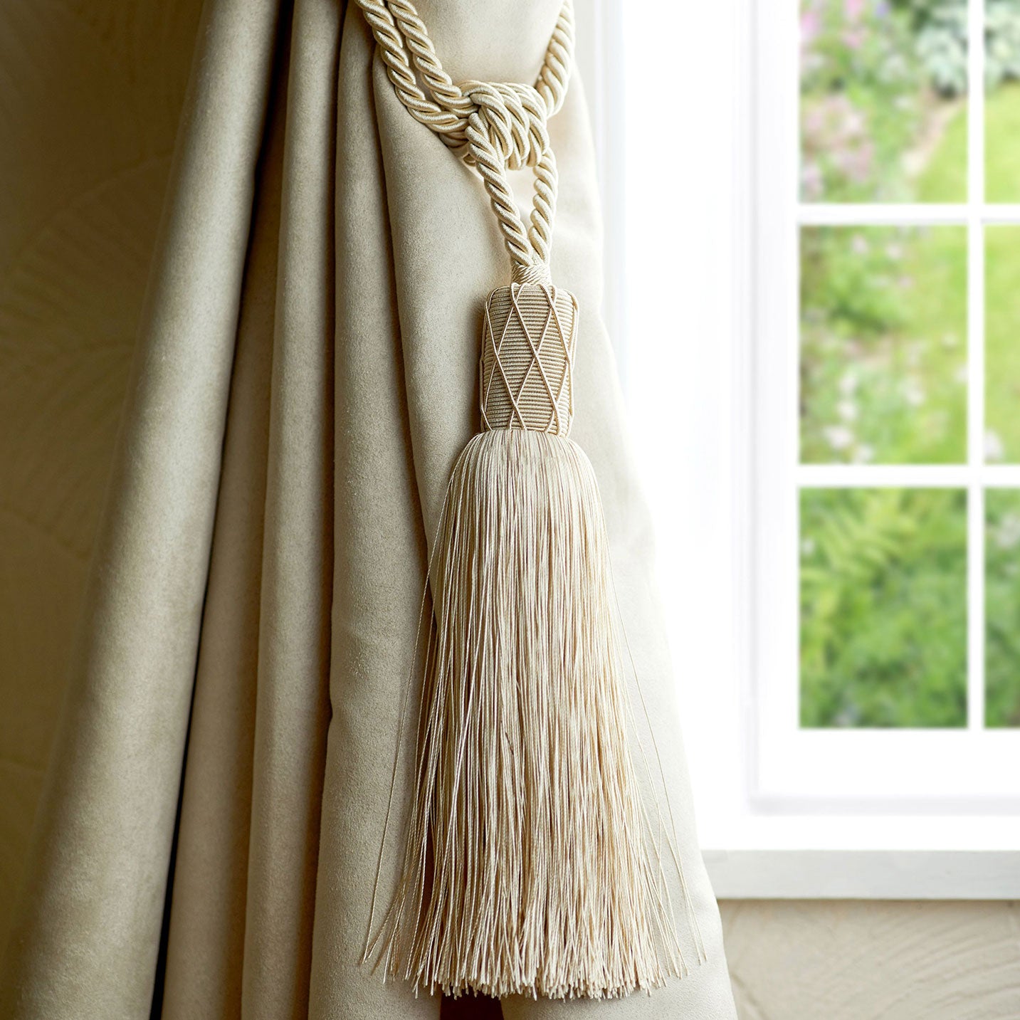 Trellis Gold Tassel Curtain Tieback Pair