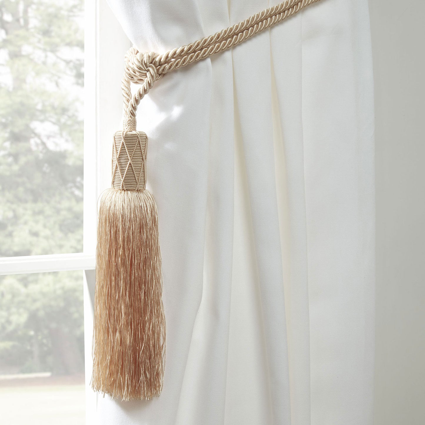 Trellis Blush Pink Tassel Curtain Tieback Pair