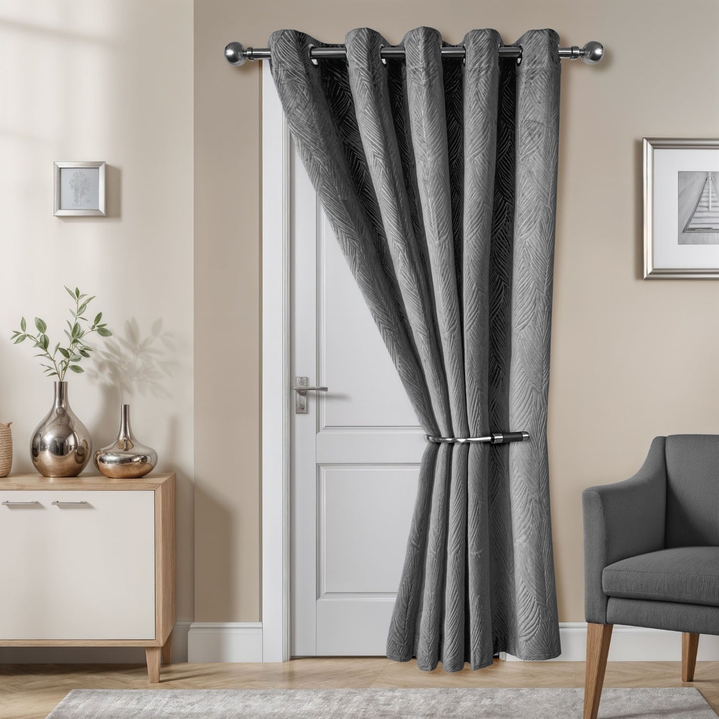 Twilight Charcoal Velvet Door Curtain