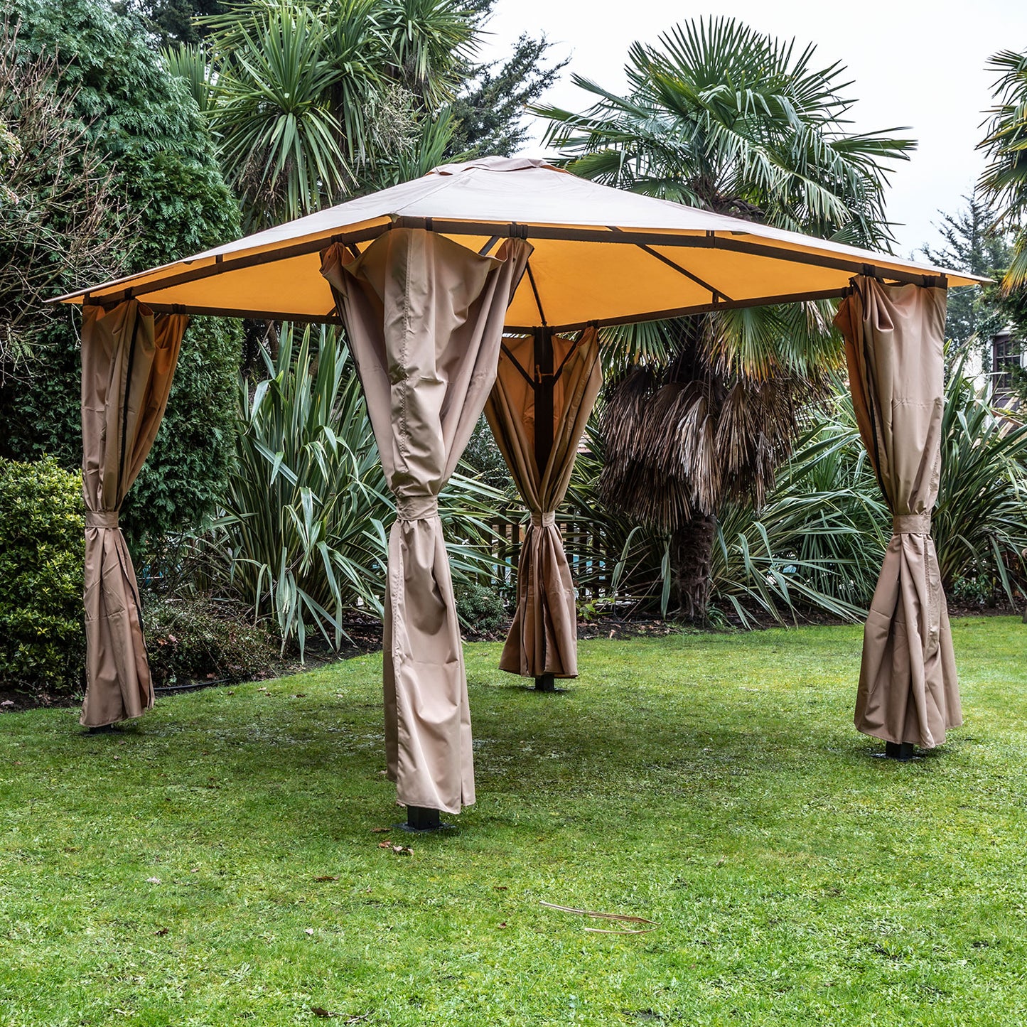 Eden Gazebo with Taupe Curtains