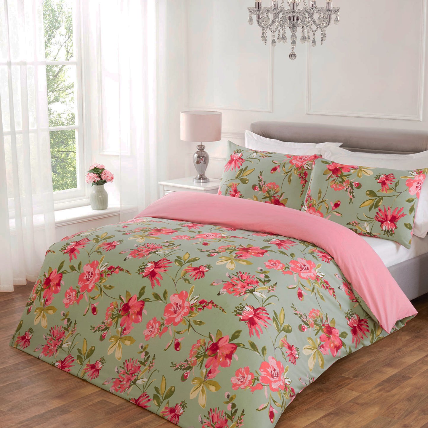 Lara Sage Floral Reversible Duvet Set