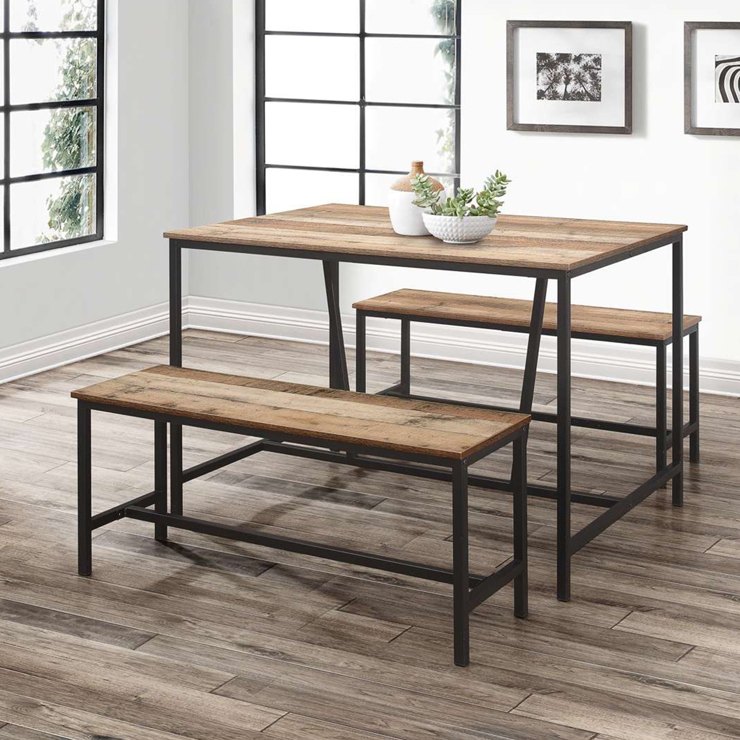 Urban Rustic Dining Table & Bench Set