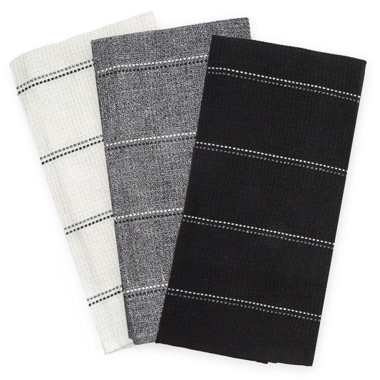 Utopia Black 3 Pack Kitchen Tea Towel Set