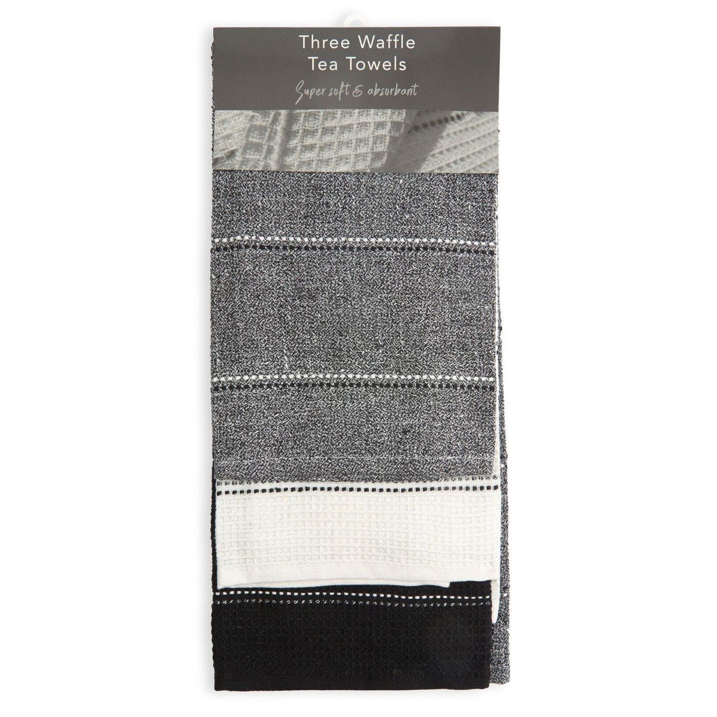 Utopia Black 3 Pack Kitchen Tea Towel Set