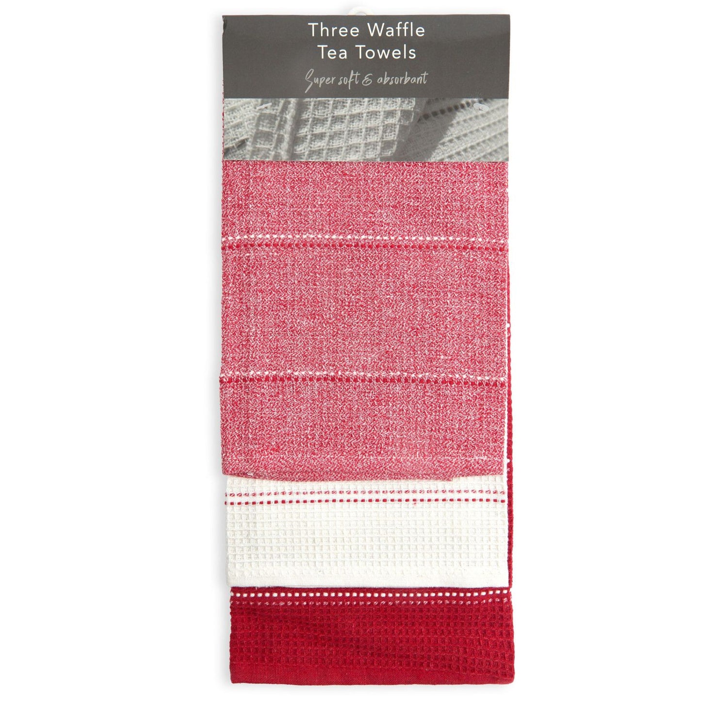 Utopia Red 3 Pack Kitchen Tea Towel Set