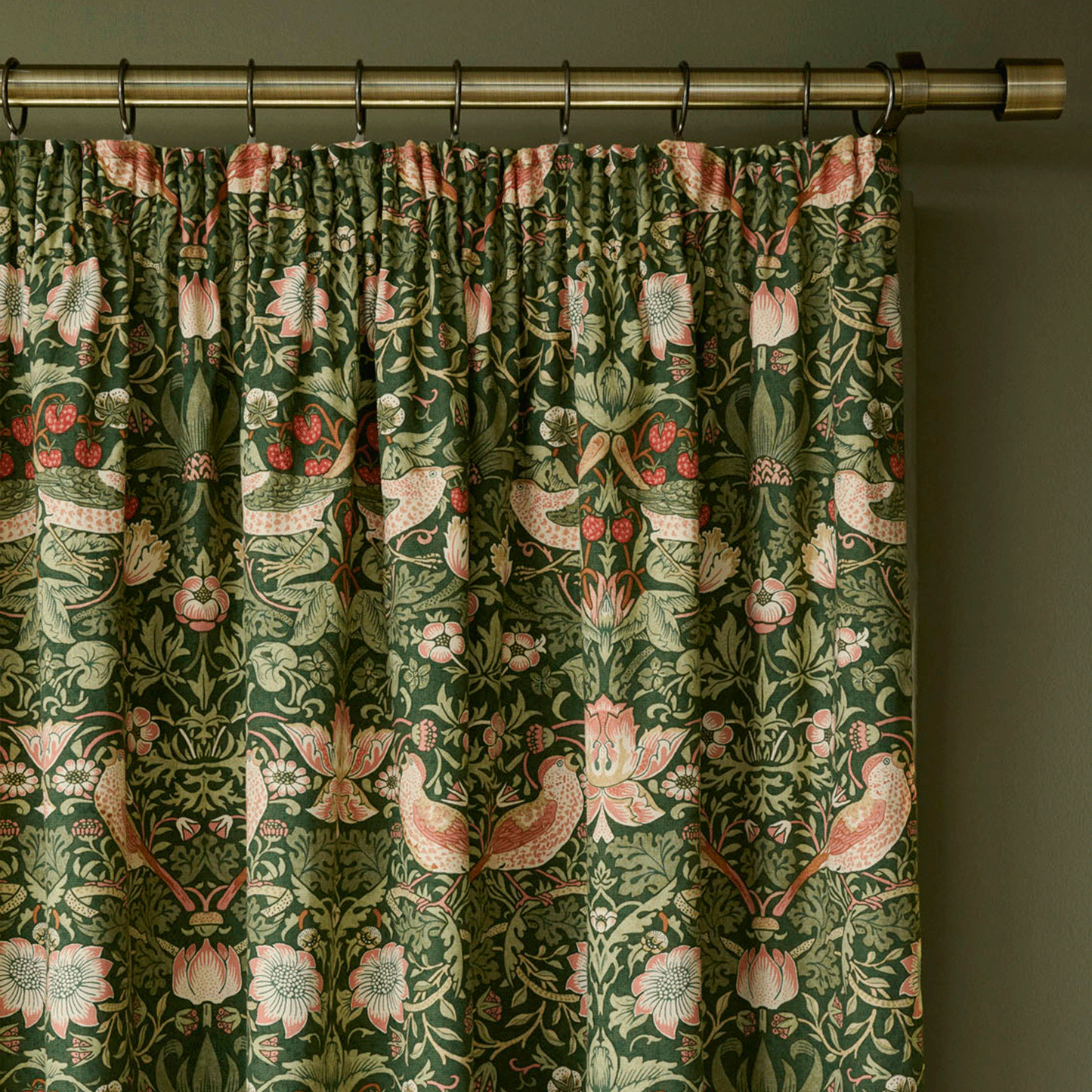 William Morris At Home Strawberry Thief Nettle Blackout Pencil Pleat Curtains