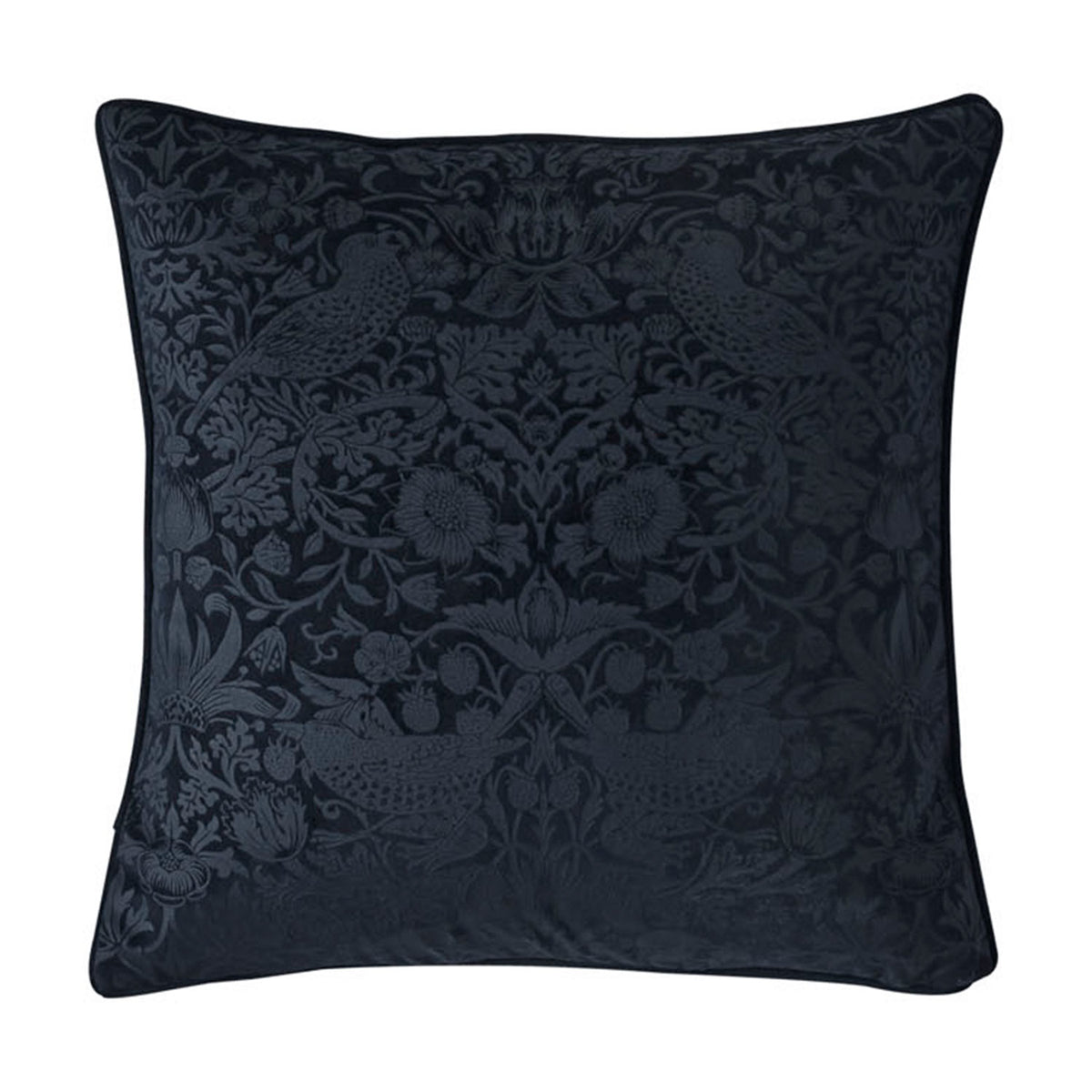 William Morris At Home Strawberry Thief Embossed Velvet Prussian Blue Large Cushion