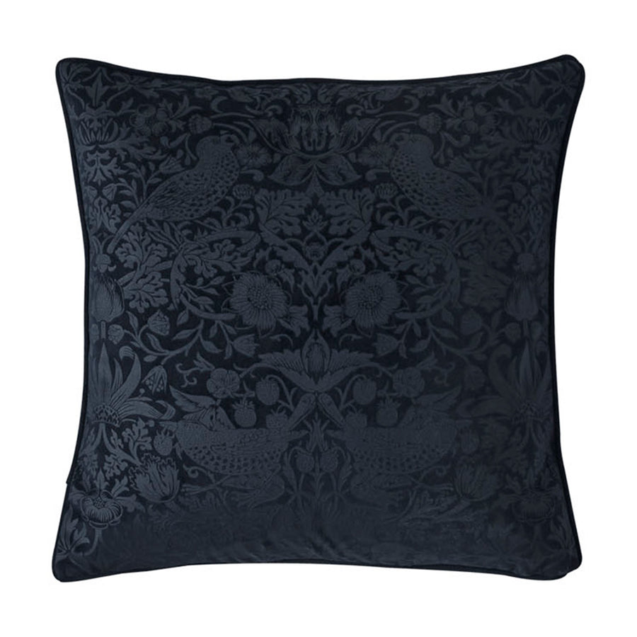 William Morris At Home Strawberry Thief Embossed Velvet Prussian Blue Large Cushion