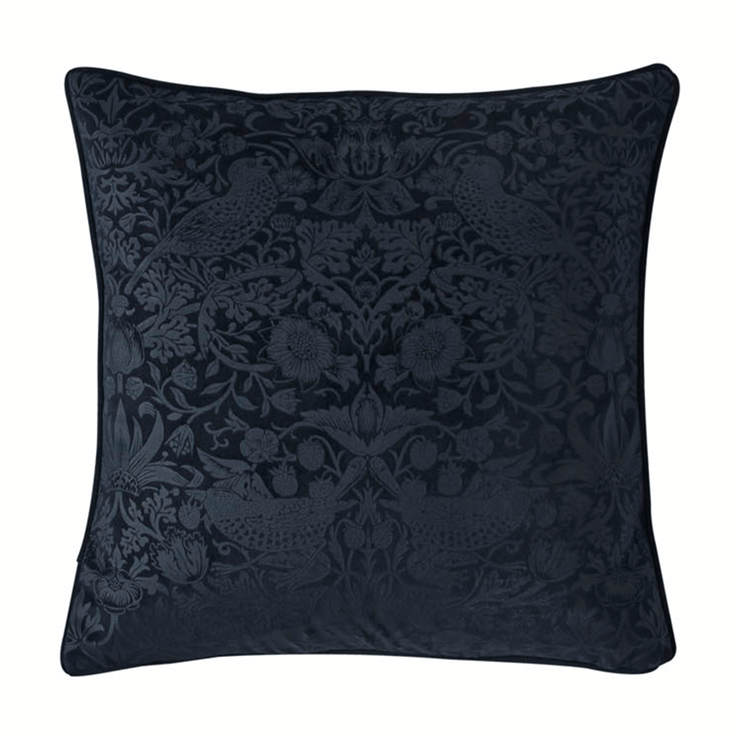 William Morris At Home Strawberry Thief Embossed Velvet Prussian Blue Large Cushion