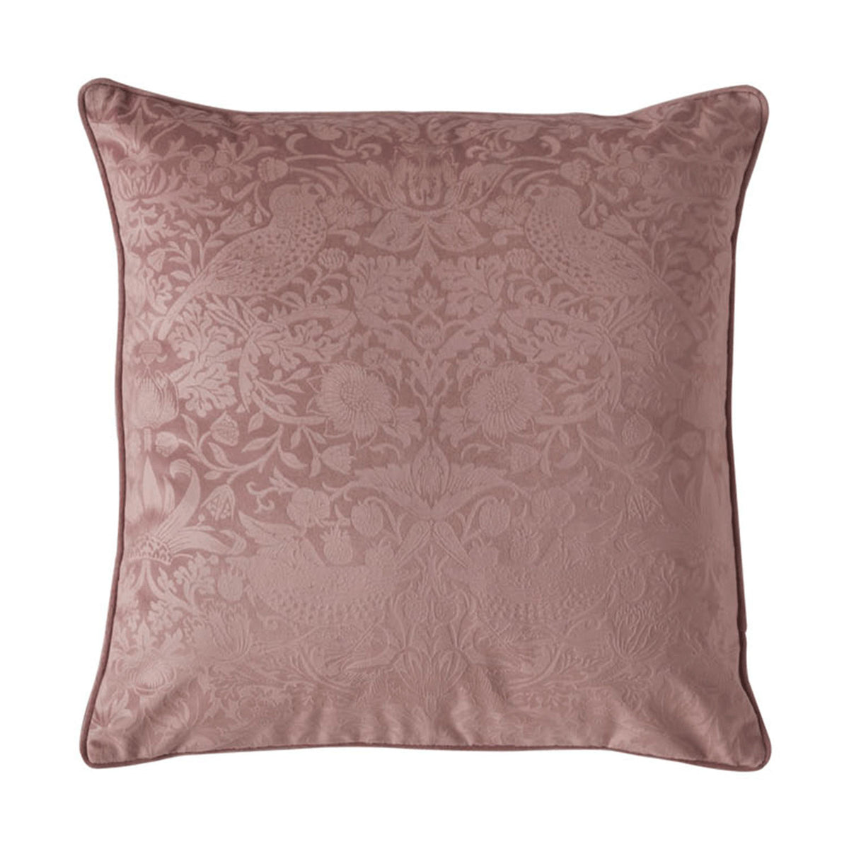 William Morris At Home Strawberry Thief Embossed Velvet Tea Rose Large Cushion