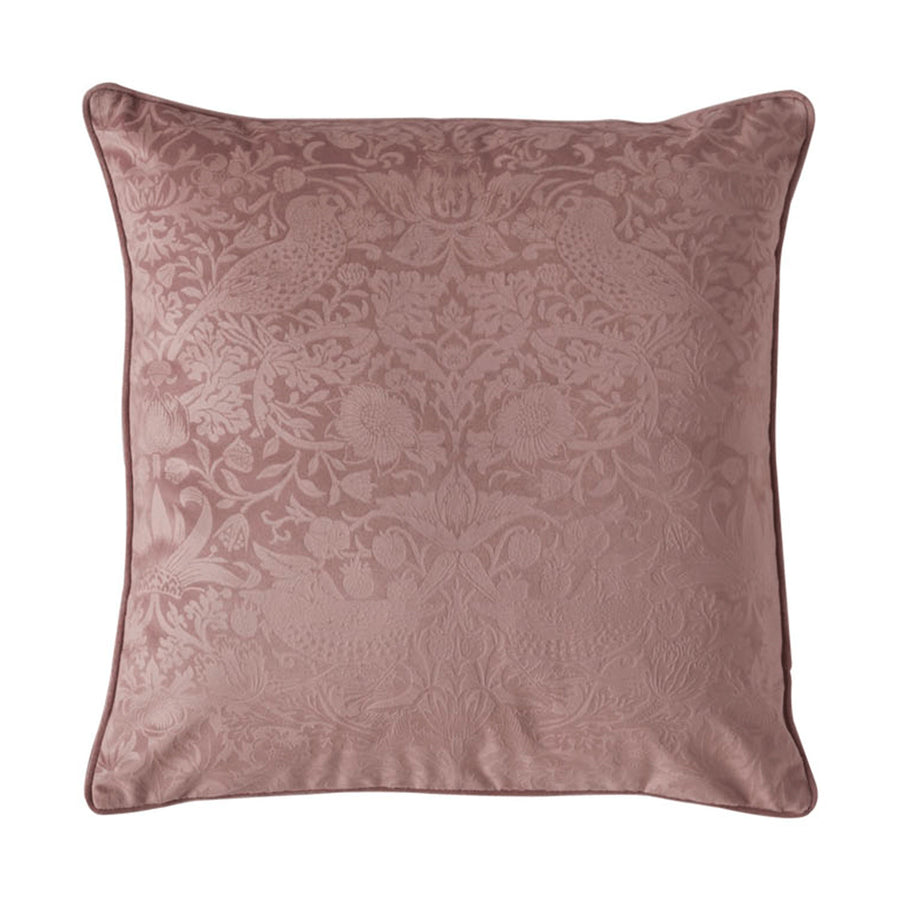 William Morris At Home Strawberry Thief Embossed Velvet Tea Rose Large Cushion