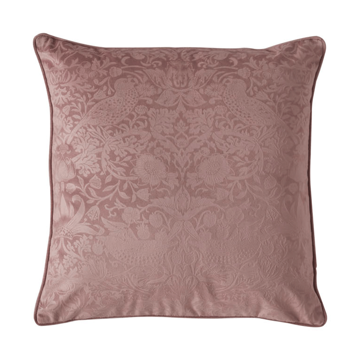William Morris At Home Strawberry Thief Embossed Velvet Tea Rose Large Cushion