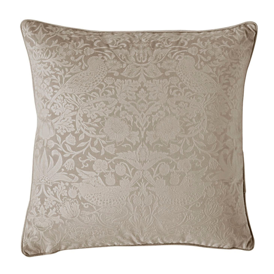 William Morris At Home Strawberry Thief Embossed Velvet Porcini Large Cushion