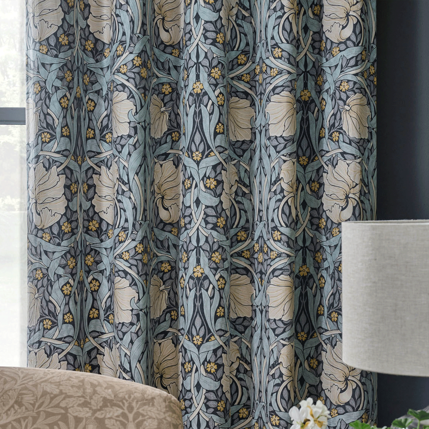 William Morris At Home Pimpernel Indigo Blackout Eyelet Curtains