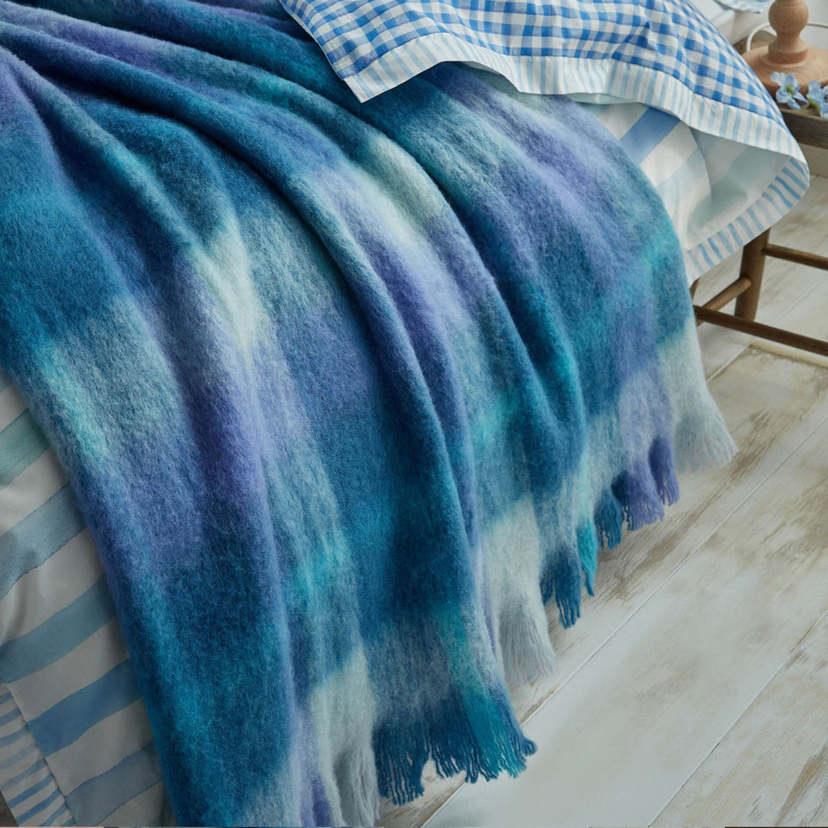 Bluebellgray Highland Check Sea Blue Wool Throw