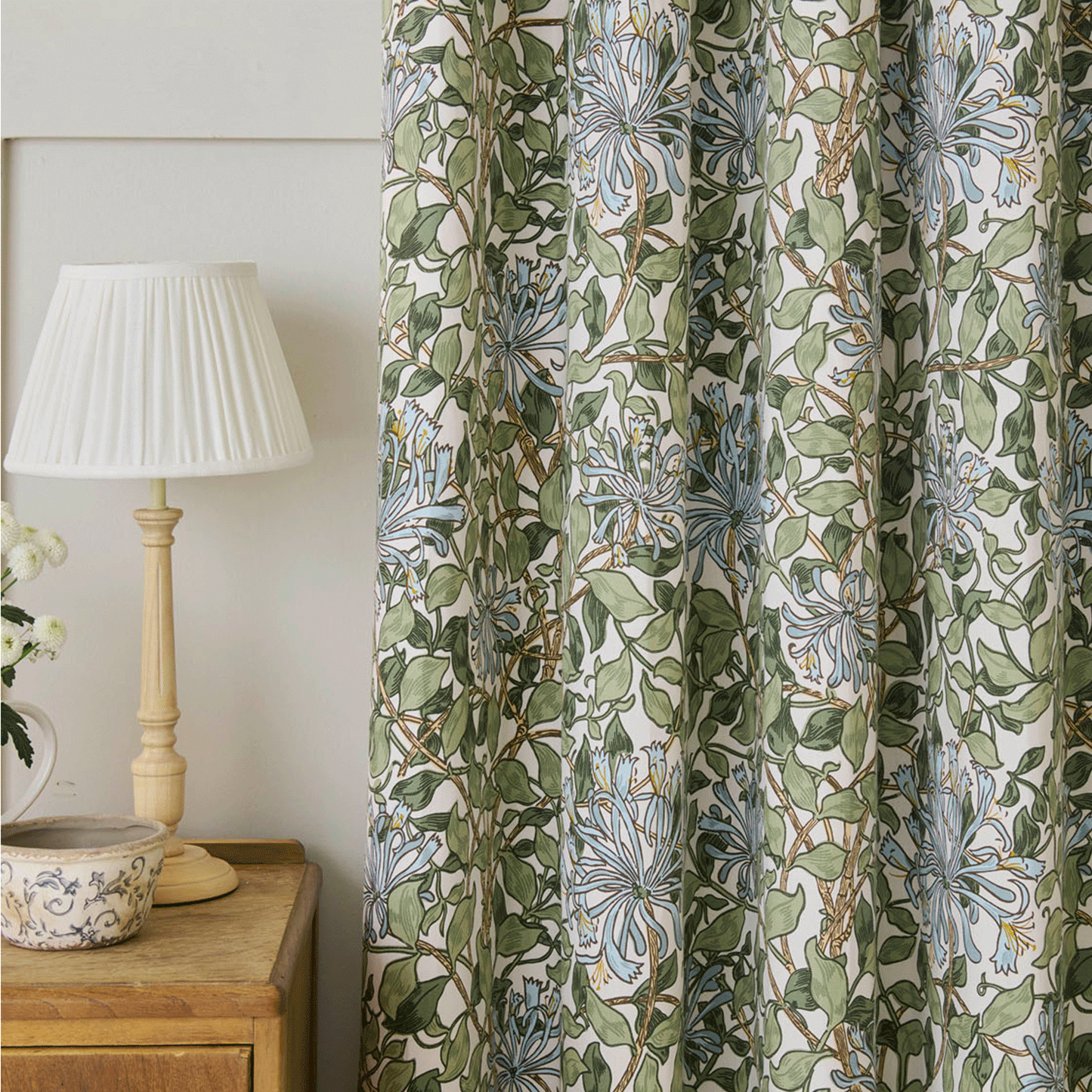 William Morris At Home Honeysuckle Powder Blue Blackout Eyelet Curtains