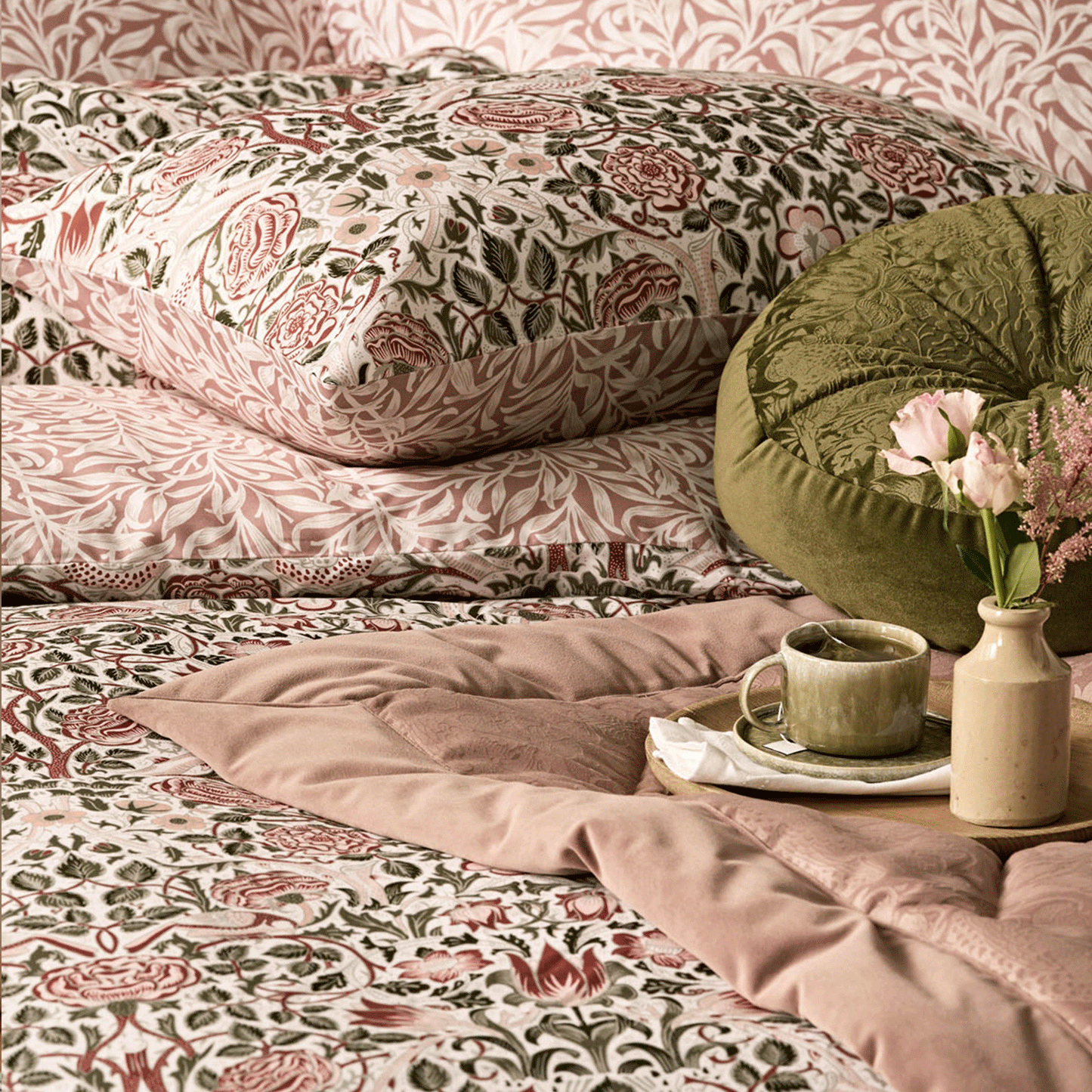 William Morris At Home Rose Brick Pink-Sage Cotton Duvet Set