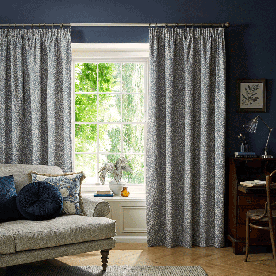 William Morris At Home Original Willow Indigo Pencil Pleat Curtains