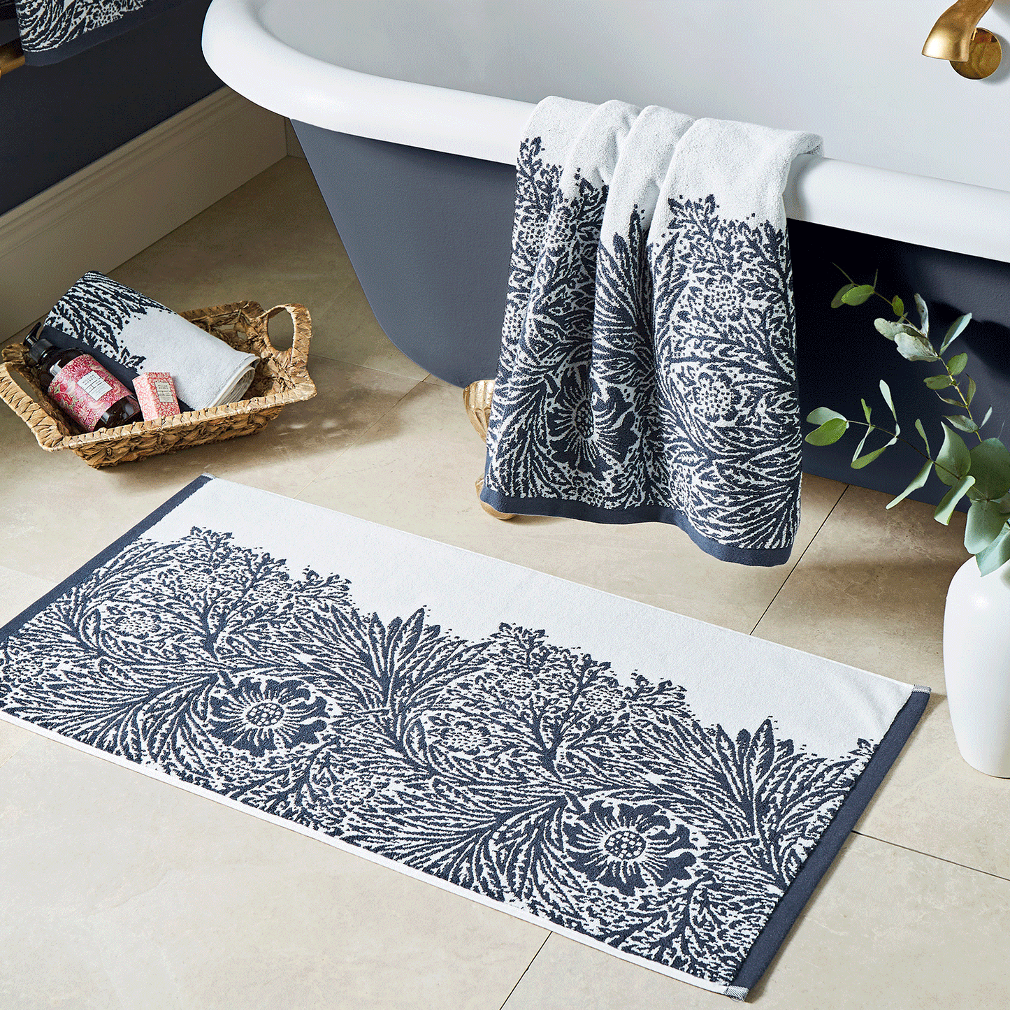 William Morris At Home Marigold Prussian Blue Bath Mat