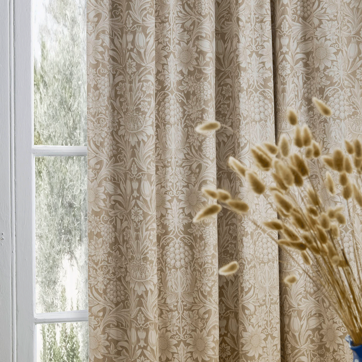 William Morris At Home Sunflower Hessian Natural Blackout Pencil Pleat Curtains