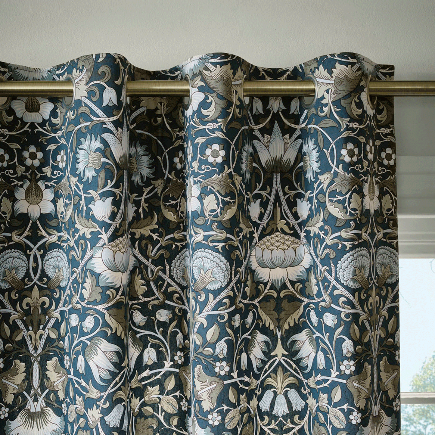 William Morris At Home Lodden Prussian Blue Eyelet Curtains
