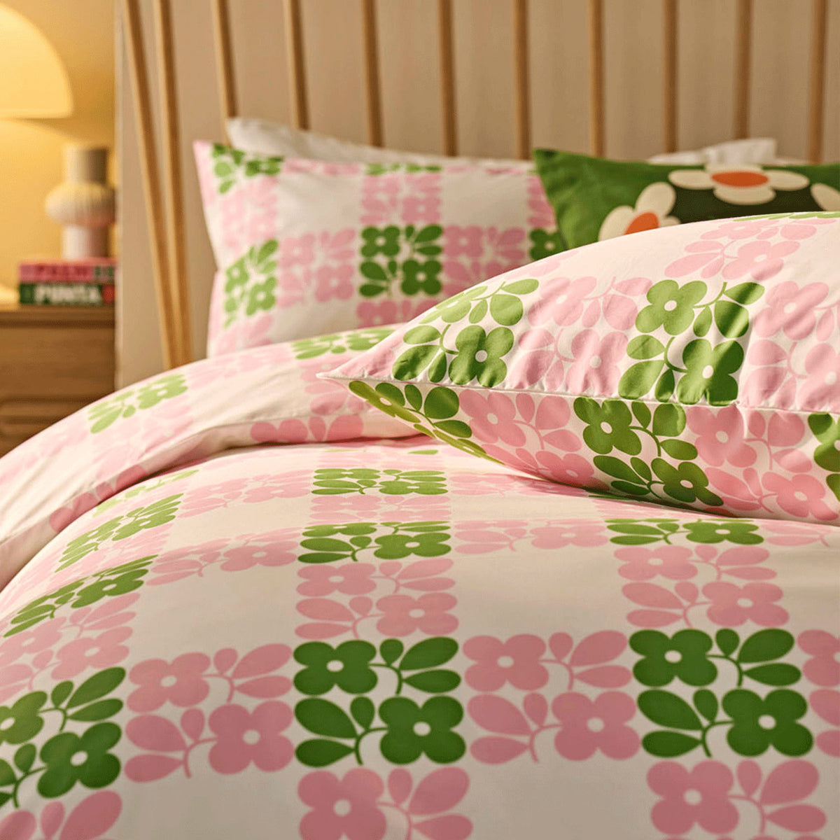 Orla Kiely Floret Check Dill Pink Cotton Duvet Set