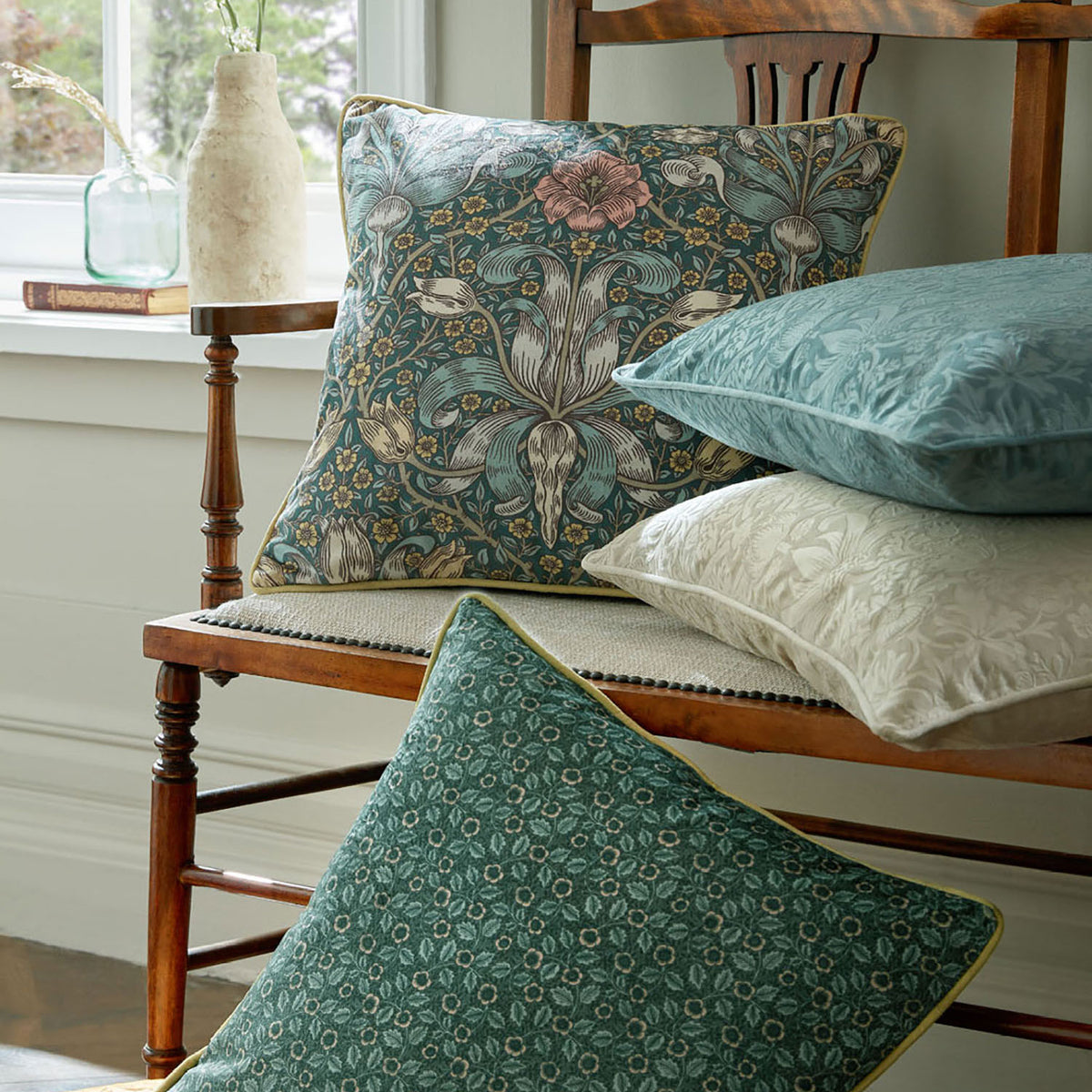 William Morris At Home Spring Thicket Mineral Velvet Cushion (45cm x 45cm)