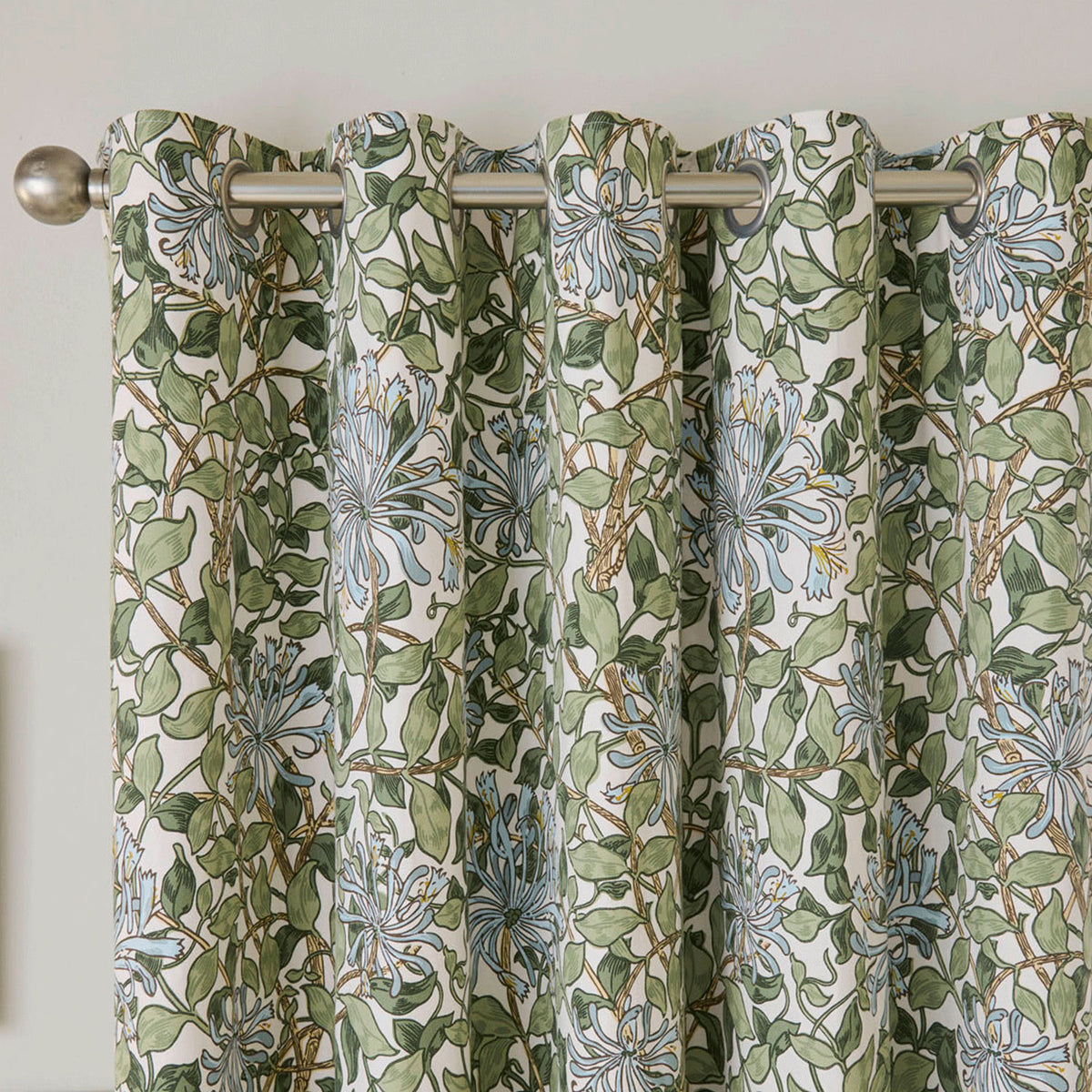 William Morris At Home Honeysuckle Powder Blue Blackout Eyelet Curtains