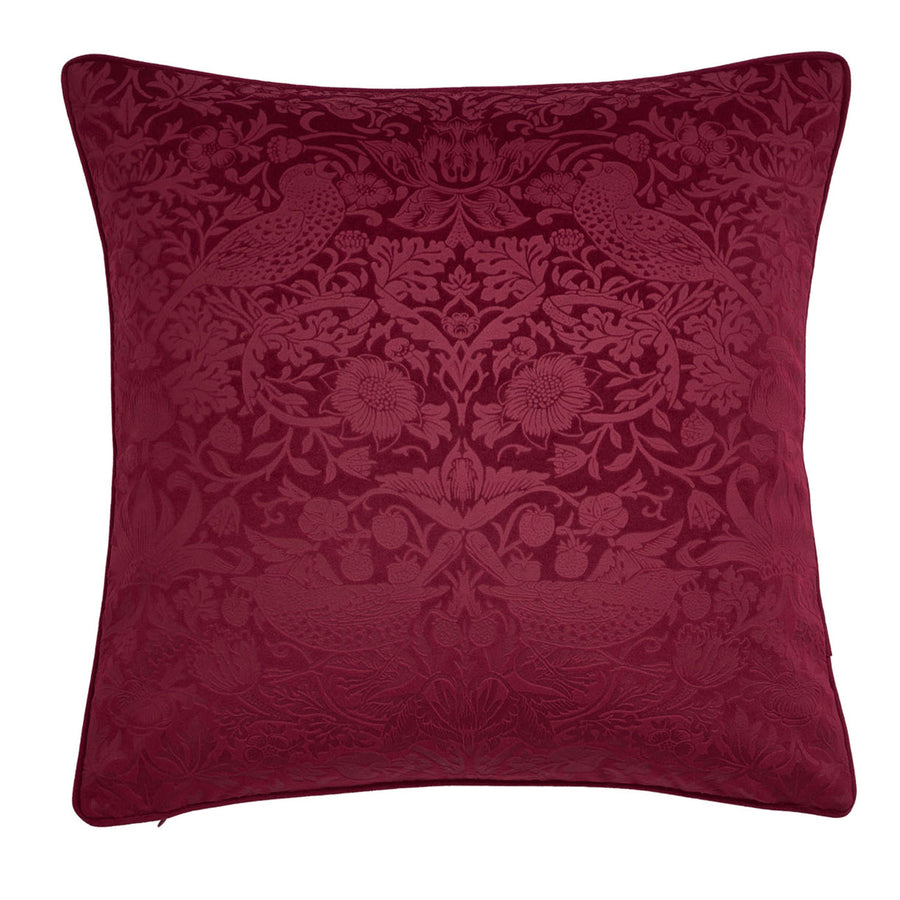 William Morris At Home Strawberry Thief Embossed Velvet Berry Large Cushion